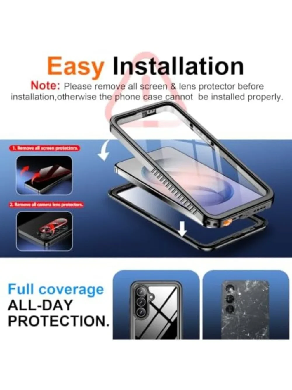 Waterproof Case for Samsung Galaxy S26 Plus - Black/Clear, Shockproof & Durable